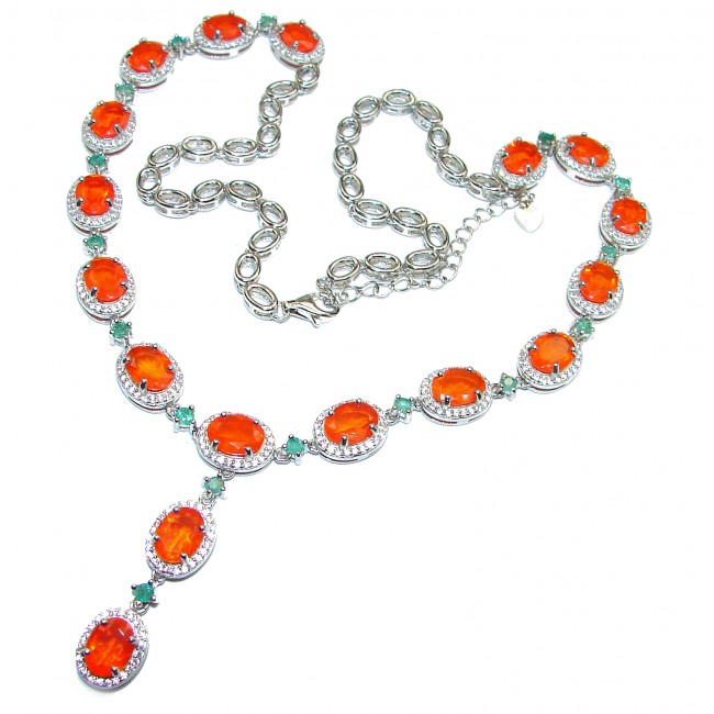 Master Piece genuine Mexican Opals .925 Sterling Silver brilliantly handcrafted necklace