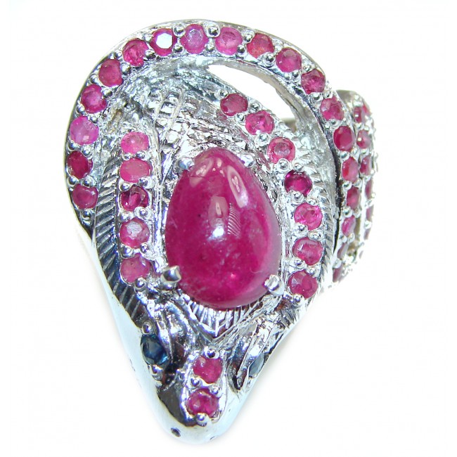 Large Cobra gebuine Ruby .925 Sterling Silver handcrafted Statement Ring size 9 1/2