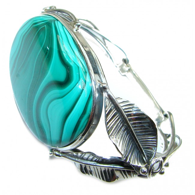 Eternal Paradise 66.9 grams Natural Malachite highly polished .925 Sterling Silver handcrafted Bracelet