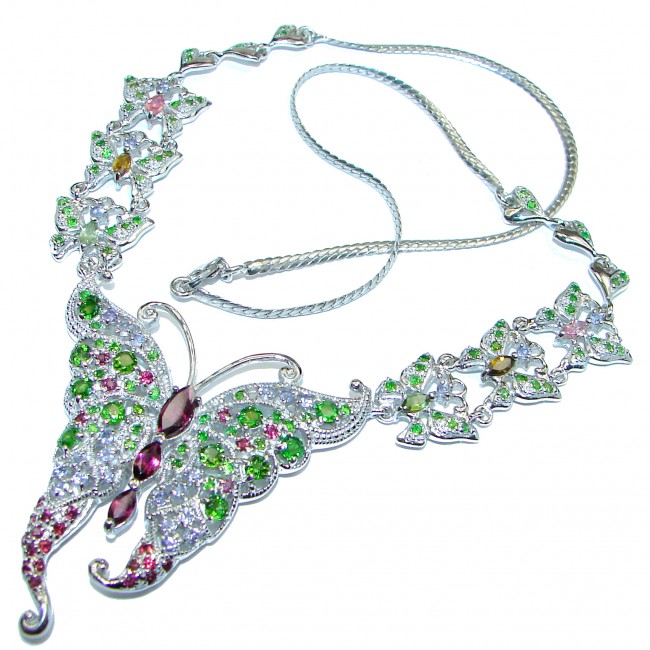 Great Masterpiece Butterfly genuine Garnet .925 Sterling Silver handmade necklace