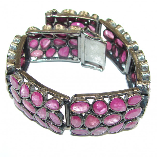 Spectacular Authentic Red Ruby black rhodium over .925 Sterling Silver handcrafted HUGE Bracelet