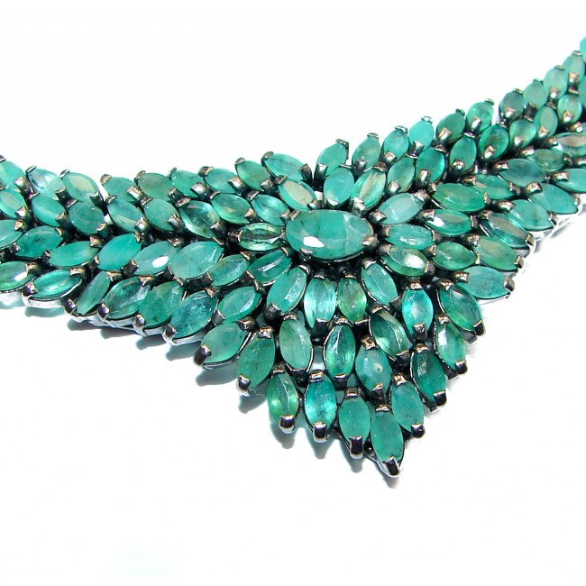 Huge Royal quality authentic colombian Emerald black rhodium over .925 Sterling Silver necklace