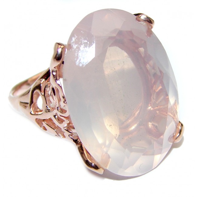 Bold 65ctw Rose Quartz 14K Gold over .925 Sterling Silver brilliantly handcrafted ring s. 8