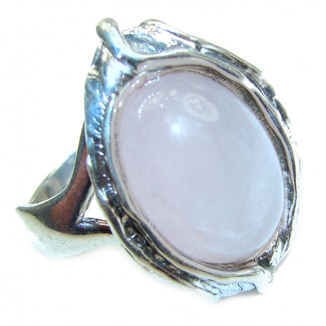 Rose Quartz Rose .925 Sterling Silver brilliantly handcrafted ring s. 8 adjustable