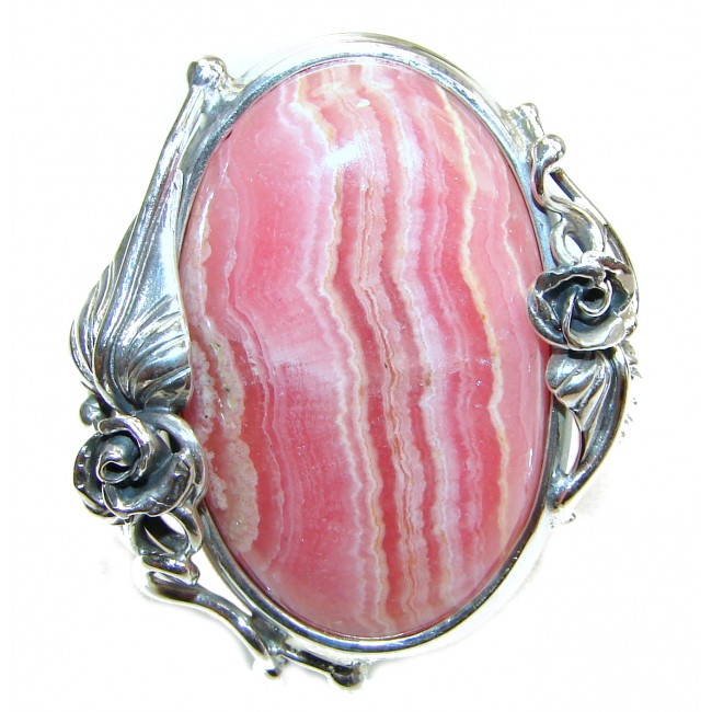Large best quality Argentinian Rhodochrosite .925 Sterling Silver handmade ring size 8 adjustable