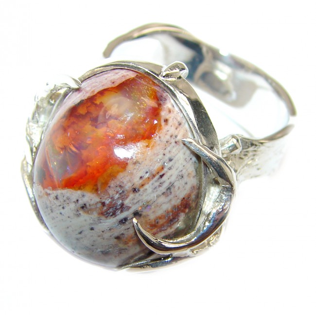Positive Energy Orange Genuine Mexican Opal .925 Sterling Silver handmade Ring size 9
