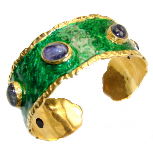 Green Enamel Royalty African Tanzanite .925 Sterling Silver handcrafted Bracelet cuff