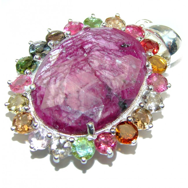 Authentic Kashmir Ruby multicolor Sapphire .925 Sterling Silver Pendant