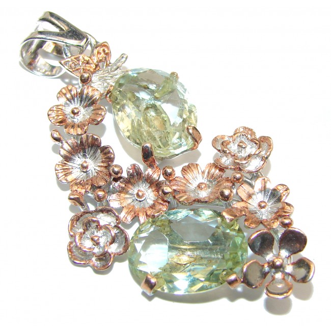 Amazing Green Amethyst Rose Gold over .925 Sterling Silver handcrafted pendant