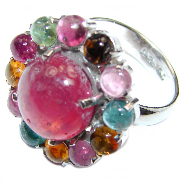 Genuine 14 ctw Star Ruby Watermelon Tourmaline .925 Sterling Silver handcrafted Statement Ring size 7