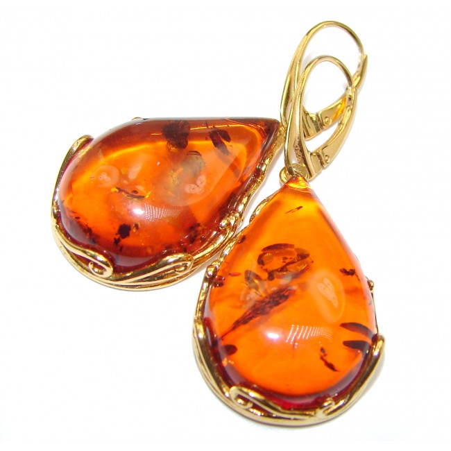 Juicy Genuine Baltic Amber 14K Gold over .925 Sterling Silver Large Earrings