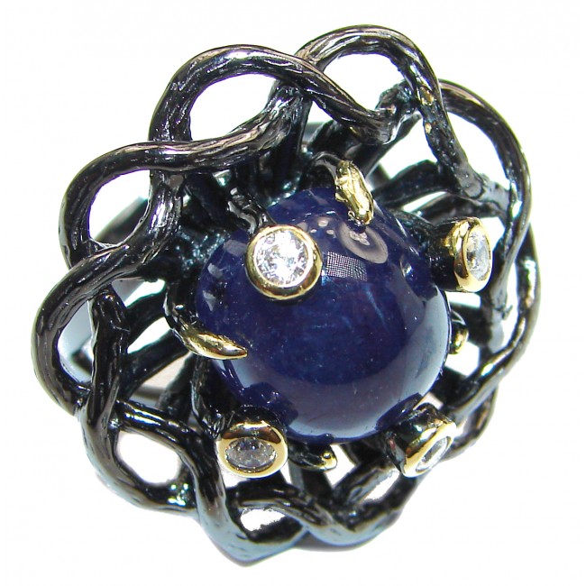 Large Genuine Sapphire Black rhodium over .925 Sterling Silver handcrafted Statement Ring size 8 1/4