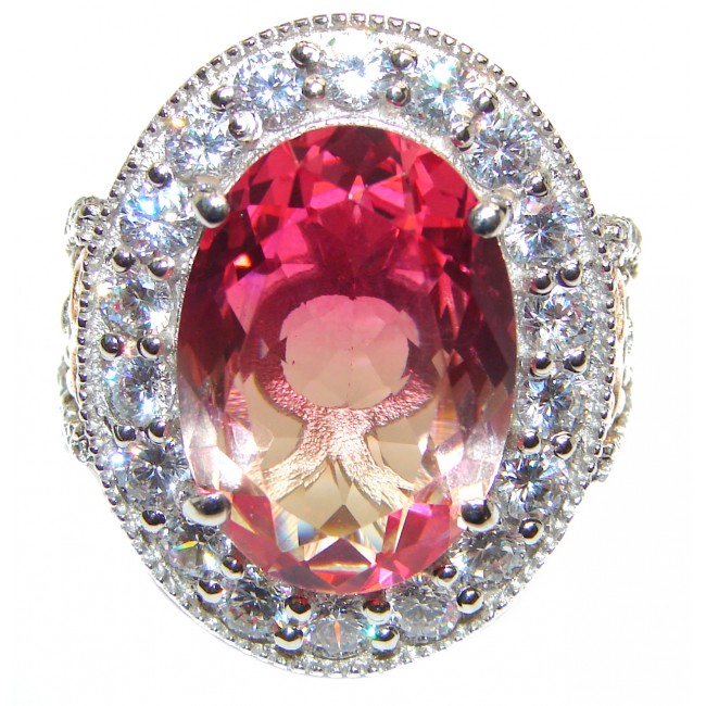Huge Top Quality Volcanic Pink Tourmaline 18K Gold over .925 Sterling Silver handcrafted Ring s. 8 1/2