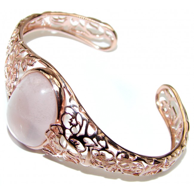Incredible Genuine 45CTW Rose Quartz Rose quartz .925 Sterling Silver handcrafted Bracelet / Cuff
