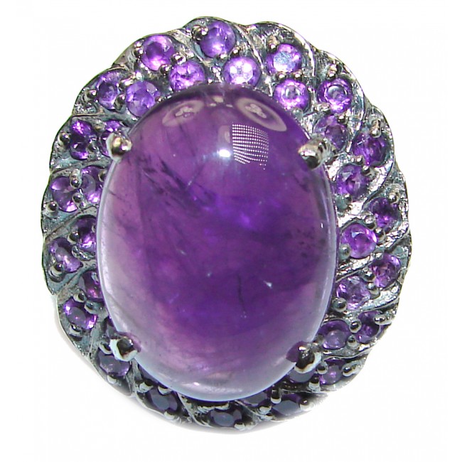 Alessandra Natural Amethyst black rhodium .925 Sterling Silver handcrafted ring size 8