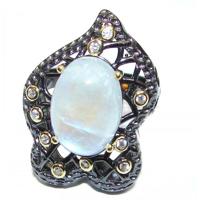 Fire Moonstone Peridot black rhodium over .925 Sterling Silver handmade ring s. 8 1/4