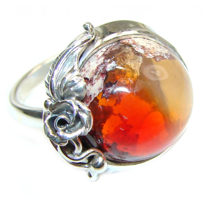 Good Energy Orange Genuine Mexican Opal .925 Sterling Silver handmade Ring size 9