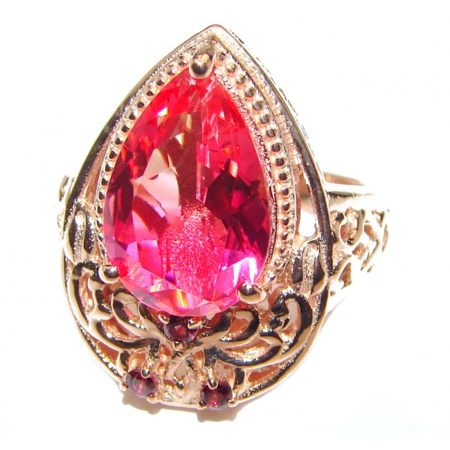 Pear cut Pink Tourmaline 18K Gold over .925 Sterling Silver handcrafted Ring s. 7 1/2