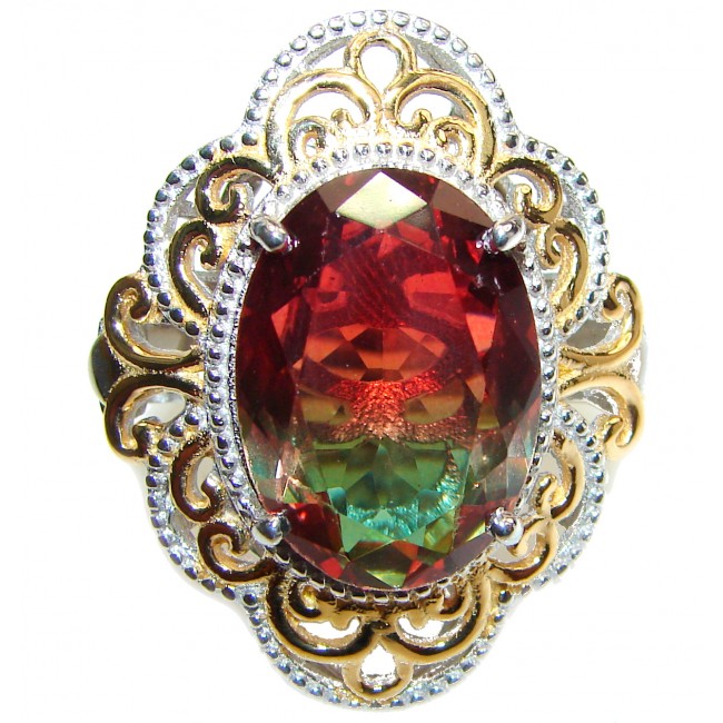 Huge Top Quality Volcanic Tourmaline 18K Gold over .925 Sterling Silver handcrafted Ring s. 7 3/4