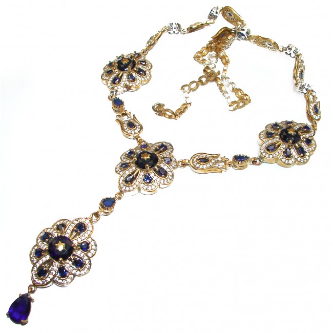 Victorian Style created Sapphire & White Topaz .925 Sterling Silver necklace