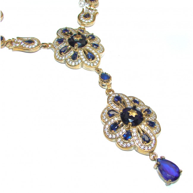 Victorian Style created Sapphire & White Topaz .925 Sterling Silver necklace