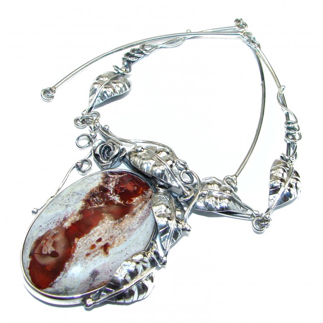 Large Master Piece genuine 180 ct Mexican Opal .925 Sterling Silver brilliantly handcrafted necklace