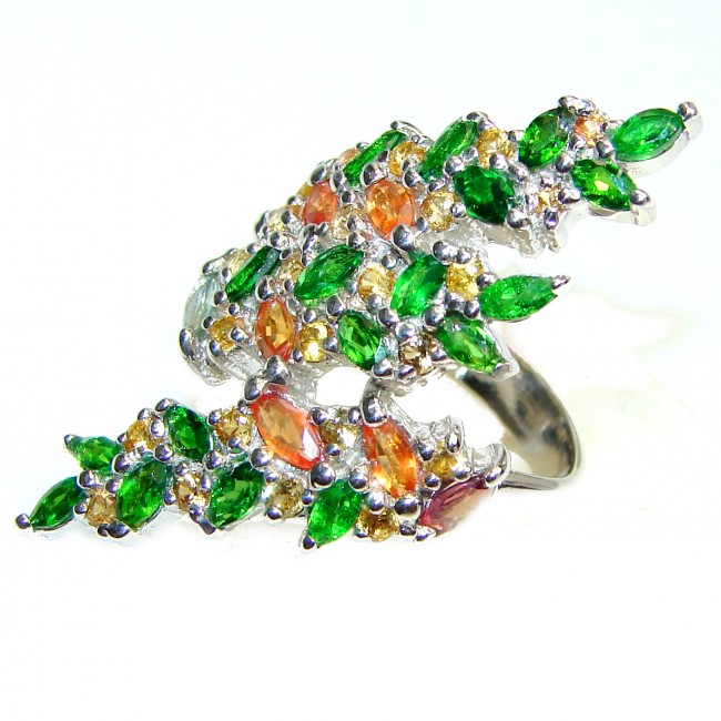 Large Genuine Chrome Diopside Sapphire .925 Sterling Silver handcrafted Statement Ring size 6