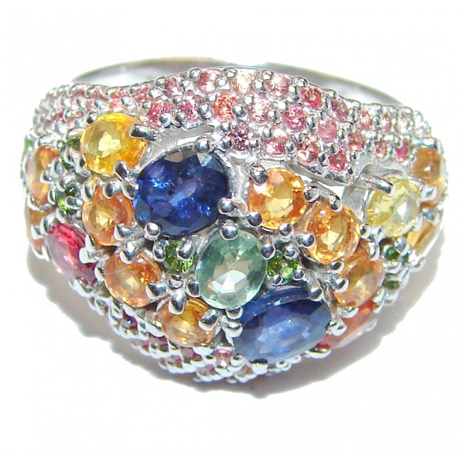 Genuine multicolor Sapphire .925 Sterling Silver handcrafted Ring size 8