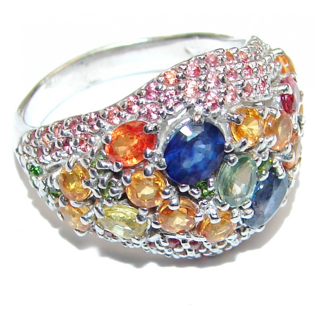 Genuine multicolor Sapphire .925 Sterling Silver handcrafted Ring size 8