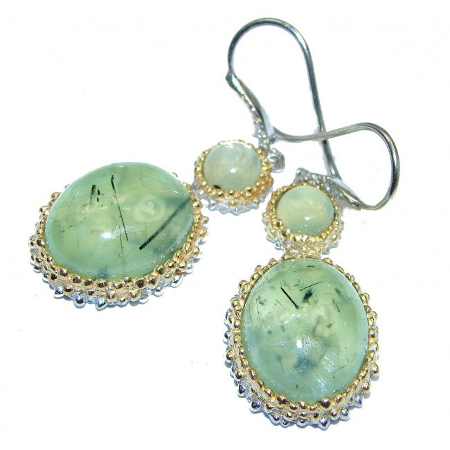 Large Juicy Authentic Moss Prehnite 14K Gold over .925 Sterling Silver handmade earrings