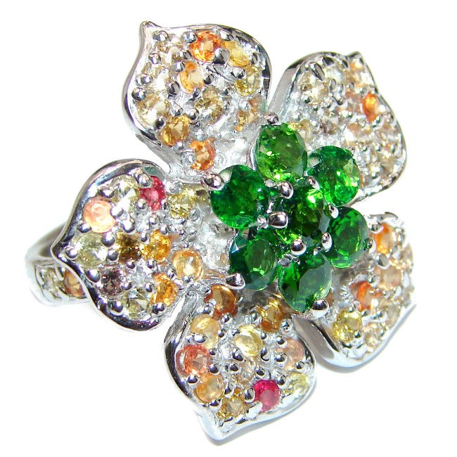 Large Genuine Chrome Diopside multicolor Sapphire .925 Sterling Silver handcrafted Statement Ring size 9