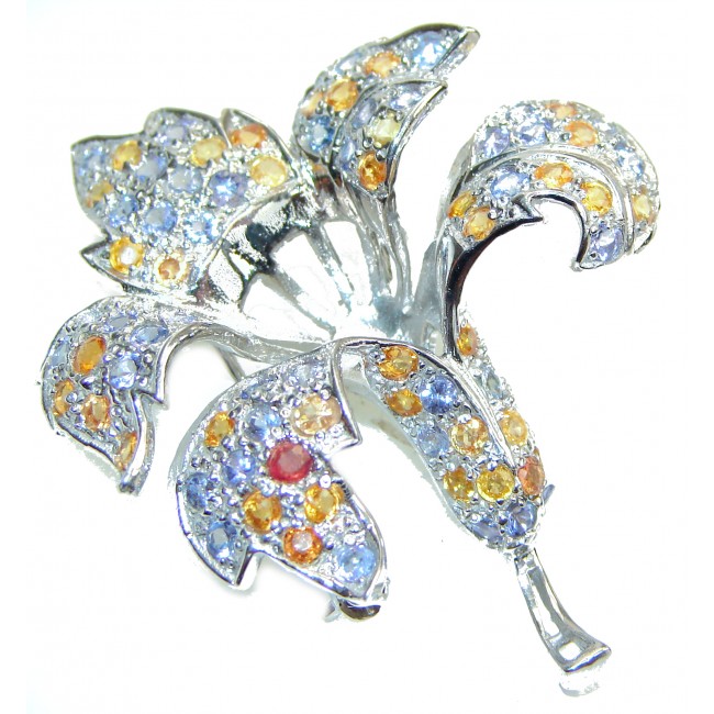 Vintage style Beauty genuine Tanzanite Sapphire .925 Sterling Silver handmade Pendant - Brooch