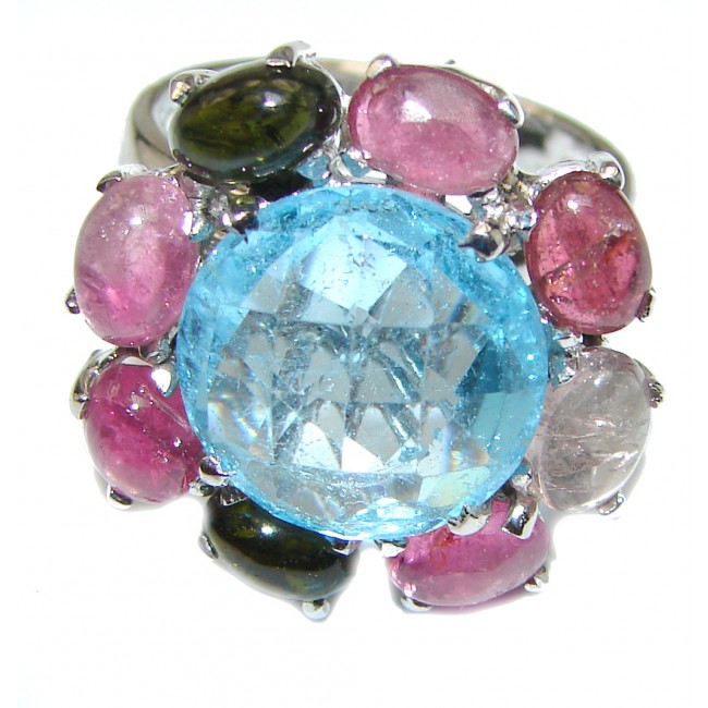 Melissa Genuine Swiss Blue Topaz .925 Sterling Silver handcrafted Statement Ring size 7 1/2