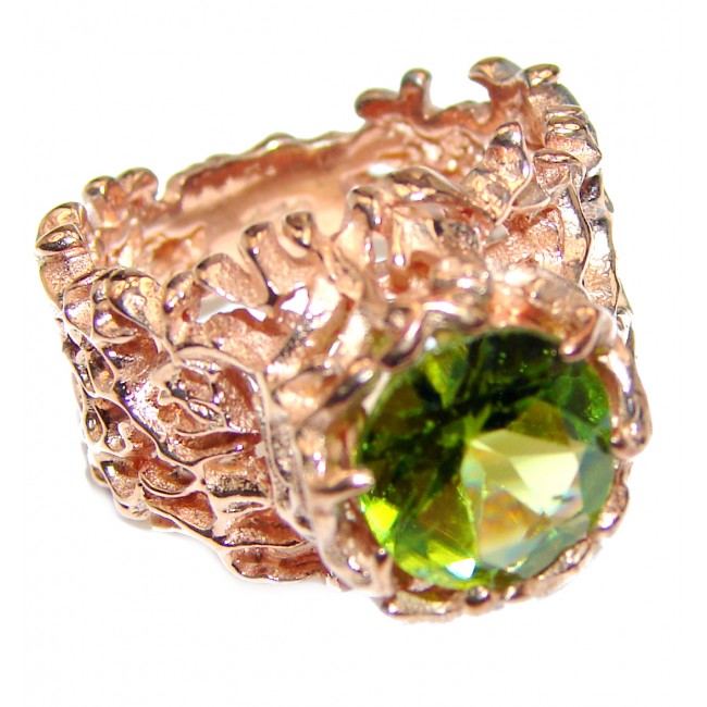 Dramatic Design genuine Peridot 14K Gold over .925 Sterling Silver handmade Cocktail Ring s. 5 3/4