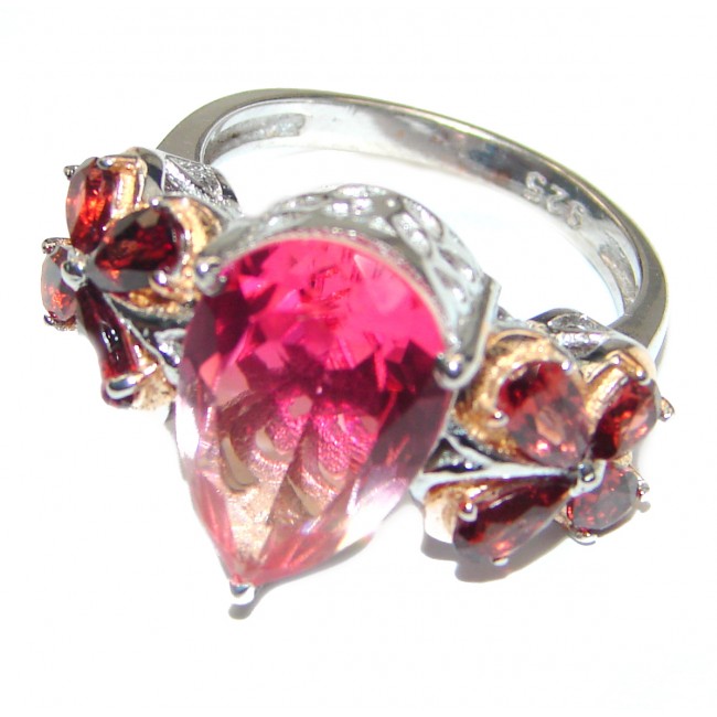 Pear cut Pink Topaz .925 Sterling Silver handcrafted Ring s. 7 1/4