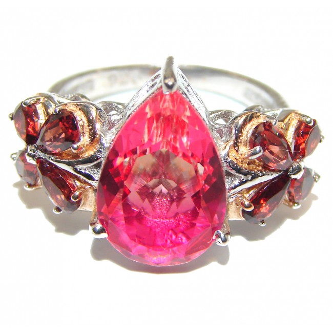 Pear cut Pink Topaz .925 Sterling Silver handcrafted Ring s. 7 1/4