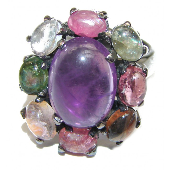 Alessandra Natural Amethyst black rhodium .925 Sterling Silver handcrafted ring size 7 1/4