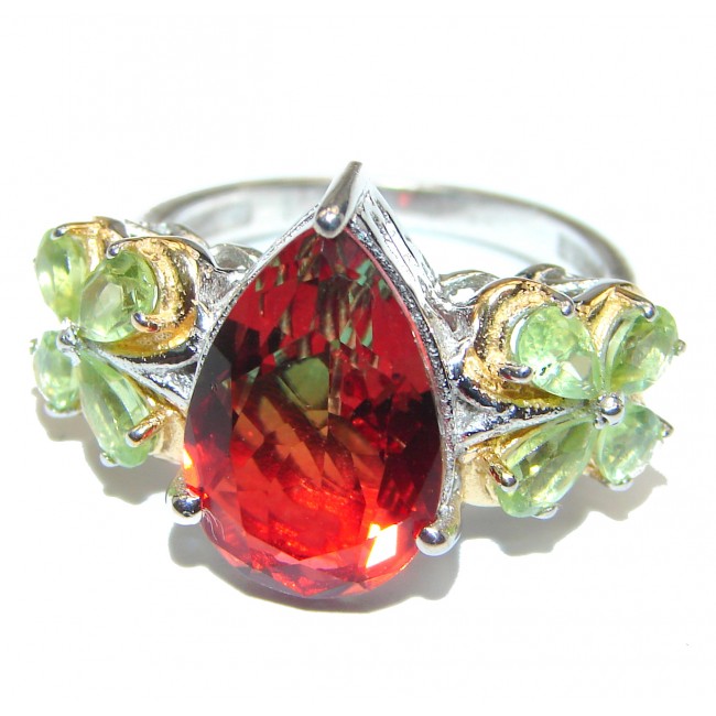 Pear cut Watermelon Tourmaline .925 Sterling Silver handcrafted Ring s. 7 1/2