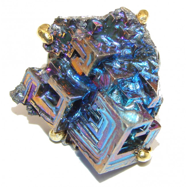 Natural Bismuth Crystal black rhodium over .925 Sterling Silver handmade Poison Ring size 9