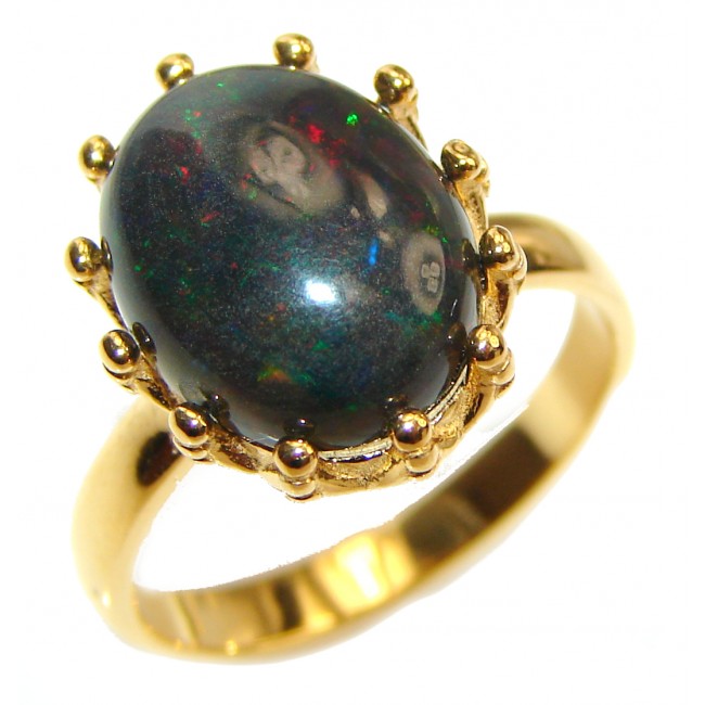 Vintage Design 2.5ctw Genuine Black Opal 18K Gold over .925 Sterling Silver handmade Ring size 8