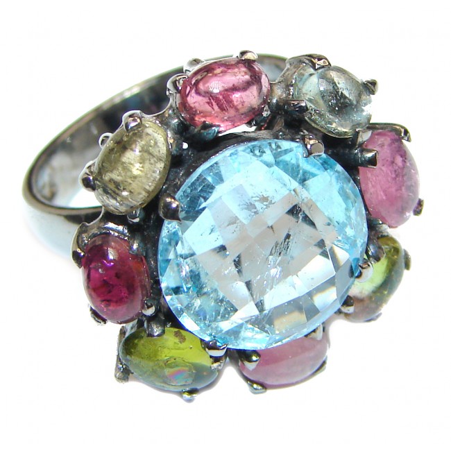 Melissa Genuine Swiss Blue Topaz .925 Sterling Silver handcrafted Statement Ring size 7 3/4