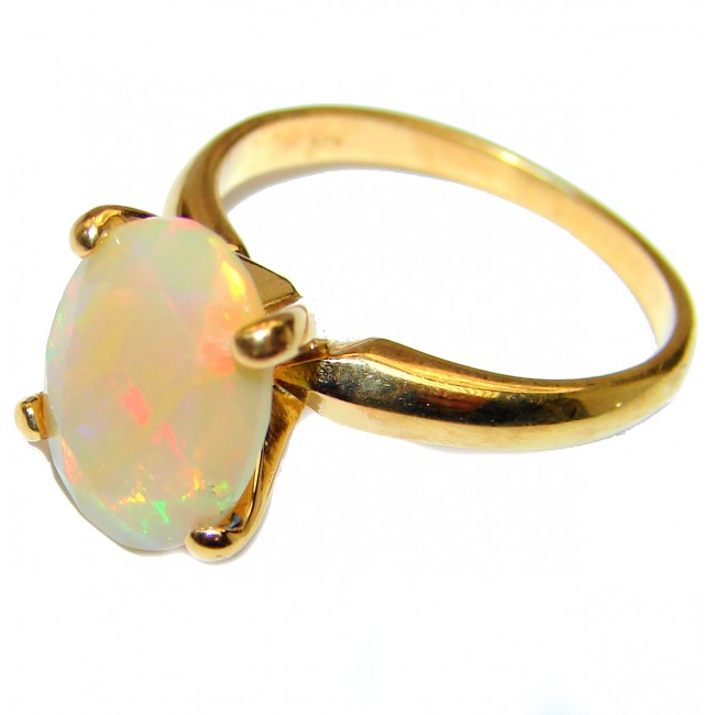 Dazzling natural Ethiopian Opal 18K Gold over .925 Sterling Silver handcrafted ring size 8
