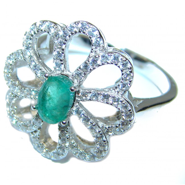 Victorian Style Emerald .925 Sterling Silver ring; s. 7 1/2