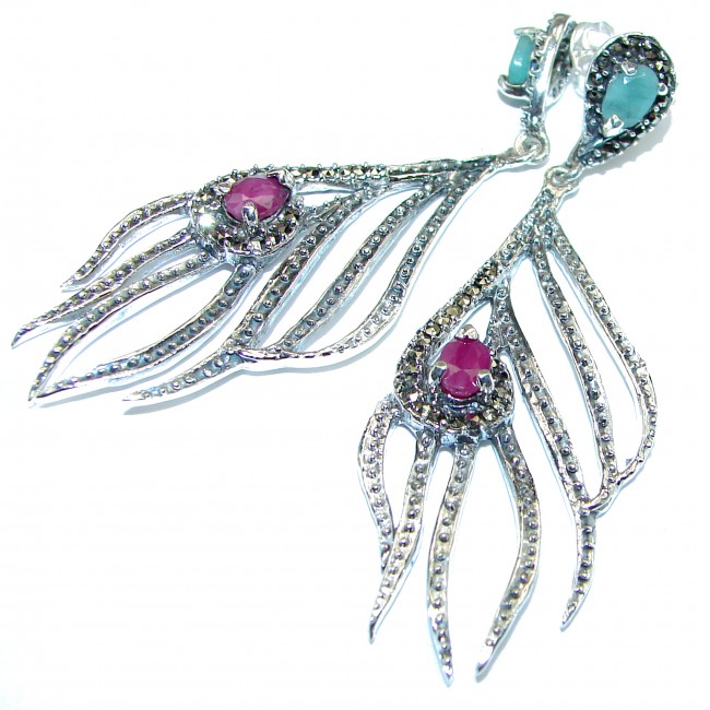Incredible long Authentic Ruby .925 Sterling Silver handmade earrings