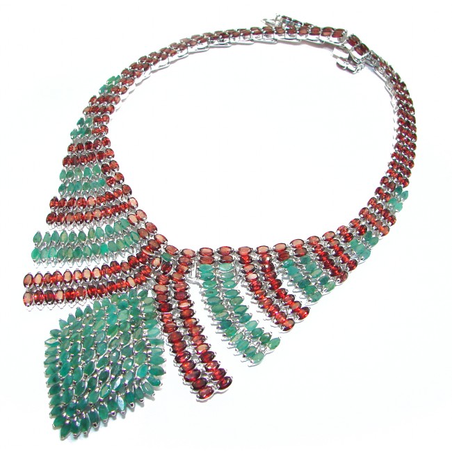 Stella HUGE authentic Kashmir Ruby Emerald .925 Sterling Silver handcrafted necklace