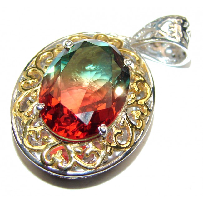 Deluxe oval cut Pink Tourmaline 14K Gold over .925 Sterling Silver handmade Pendant