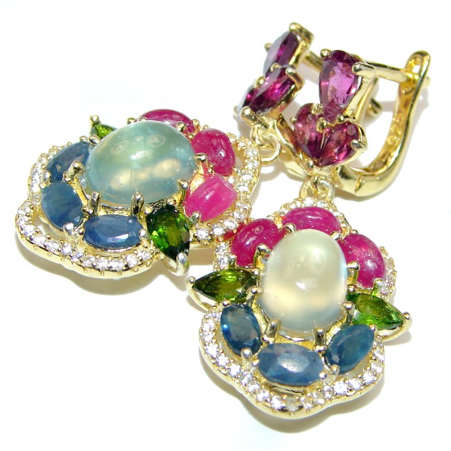 Stunning Authentic Prehnite Ruby 18K Gold over .925 Sterling Silver handmade earrings