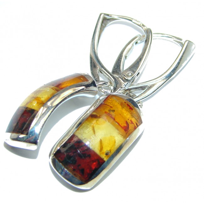 Gorgeous Polish Baltic Mosaic Amber .925 Sterling Silver entirely handcrafted earrings