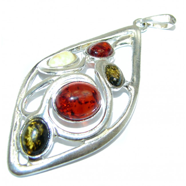 Natural Baltic Amber and Bamboo Wood .925 Sterling Silver handmade Pendant