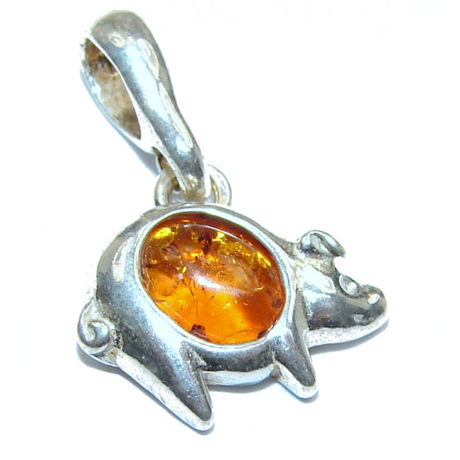 Lucky Pig Polish Amber Sterling Silver Pendant